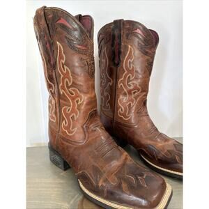 Ariat 10010937 Brown Leather Square Toe Cowboy Boots ATS . Men's Size 9 C EUC